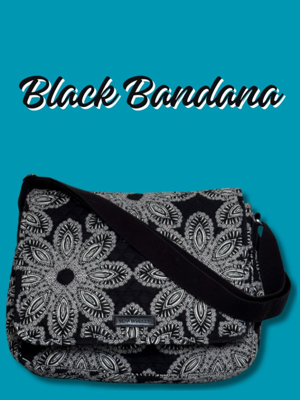 Vera Bradley Black Bandana Messenger Laptop Bag Retired Quilted Work Travel
